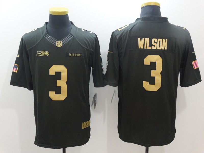 Men's Seattle Seahawks #3 Russell Wilson Black Team Jersey